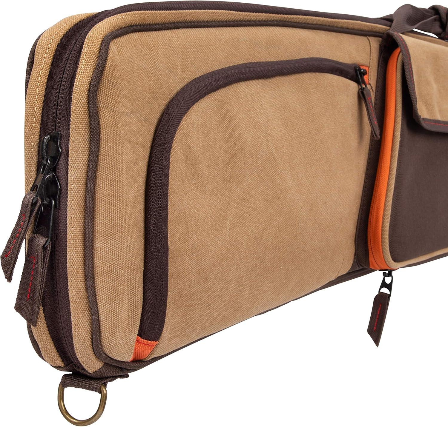 image:imageAllen Company Humbolt 52Inch Shotgun Case Cotton Canvas Gun Case with Quilted Interior Padded Wrap Handle Shell Loops amp Storage Pockets TanBrown
