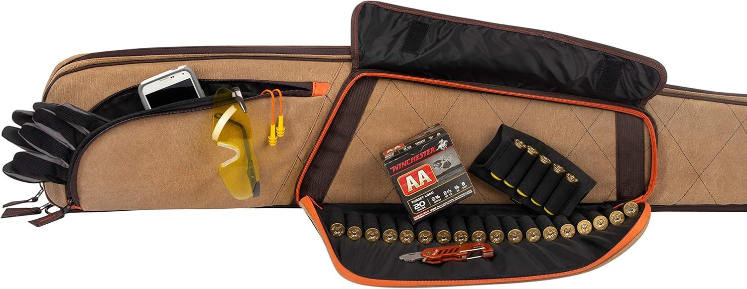 image:imageAllen Company Humbolt 52Inch Shotgun Case Cotton Canvas Gun Case with Quilted Interior Padded Wrap Handle Shell Loops amp Storage Pockets TanBrown