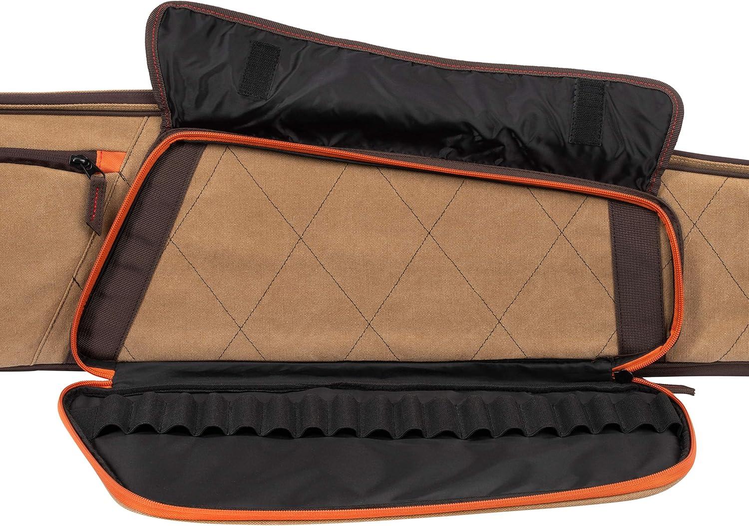 image:imageAllen Company Humbolt 52Inch Shotgun Case Cotton Canvas Gun Case with Quilted Interior Padded Wrap Handle Shell Loops amp Storage Pockets TanBrown