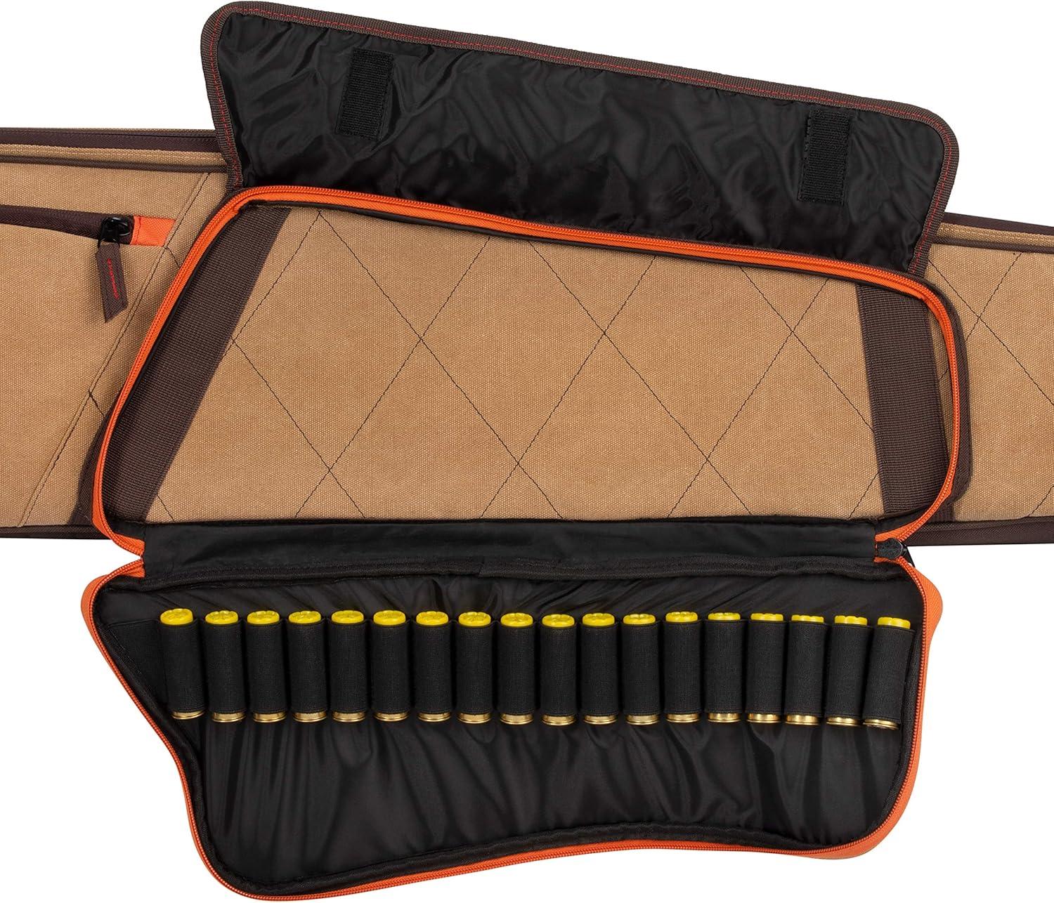image:imageAllen Company Humbolt 52Inch Shotgun Case Cotton Canvas Gun Case with Quilted Interior Padded Wrap Handle Shell Loops amp Storage Pockets TanBrown