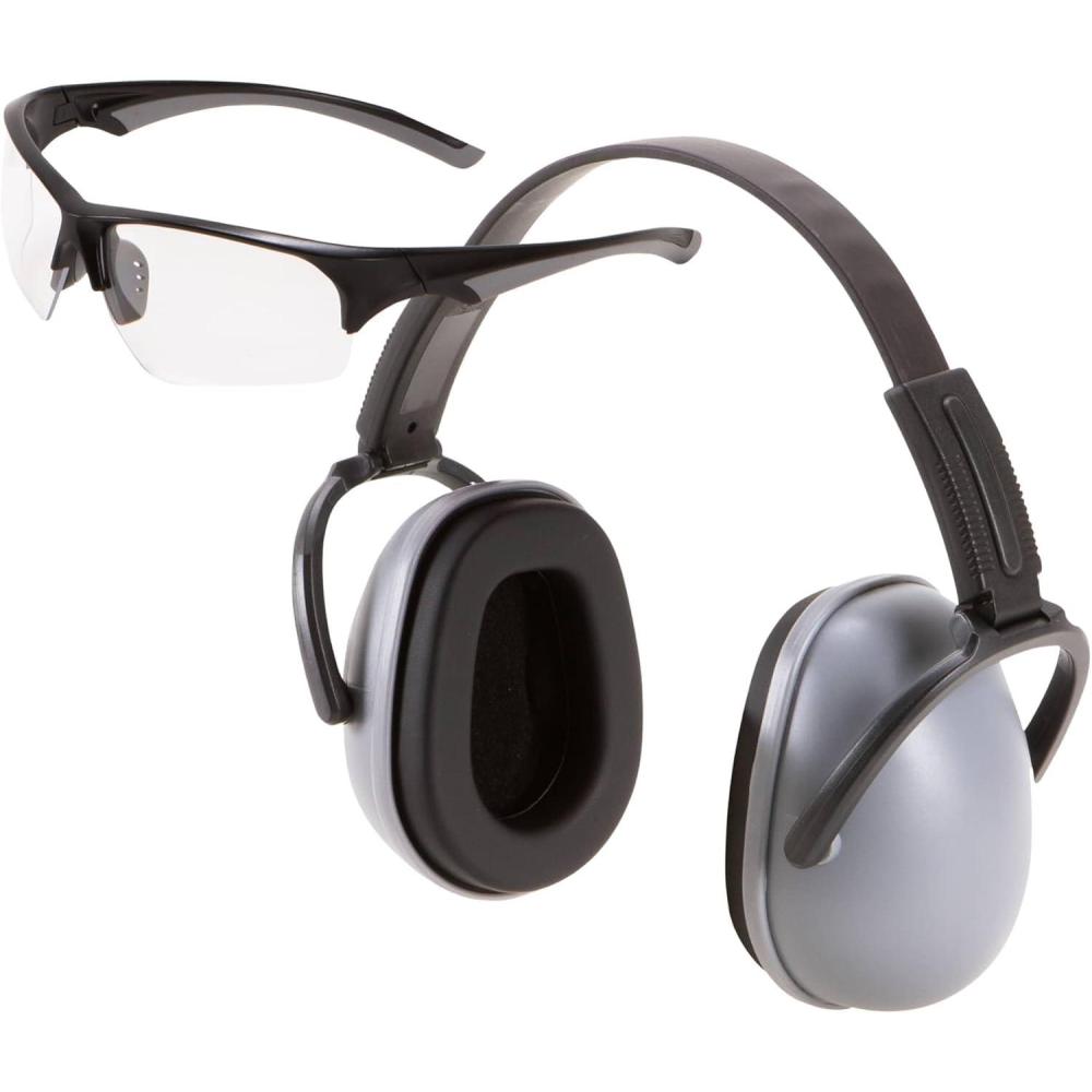 image:imagePassive Earmuff and Shooting Safety Glasses Eye and Ear Protection Combo Set Glasses ANSI Z871 Impact Resistance With Padded Nose Muffs NRR 23DB Adjustable Sizing Clear and Gray