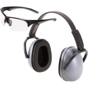 Passive Earmuff and Shooting Safety Glasses Eye and Ear Protection Combo Set, Glasses: ANSI Z87.1+ Impact Resistance, With Padded Nose / Muffs: NRR 23DB, Adjustable Sizing, Clear and Gray