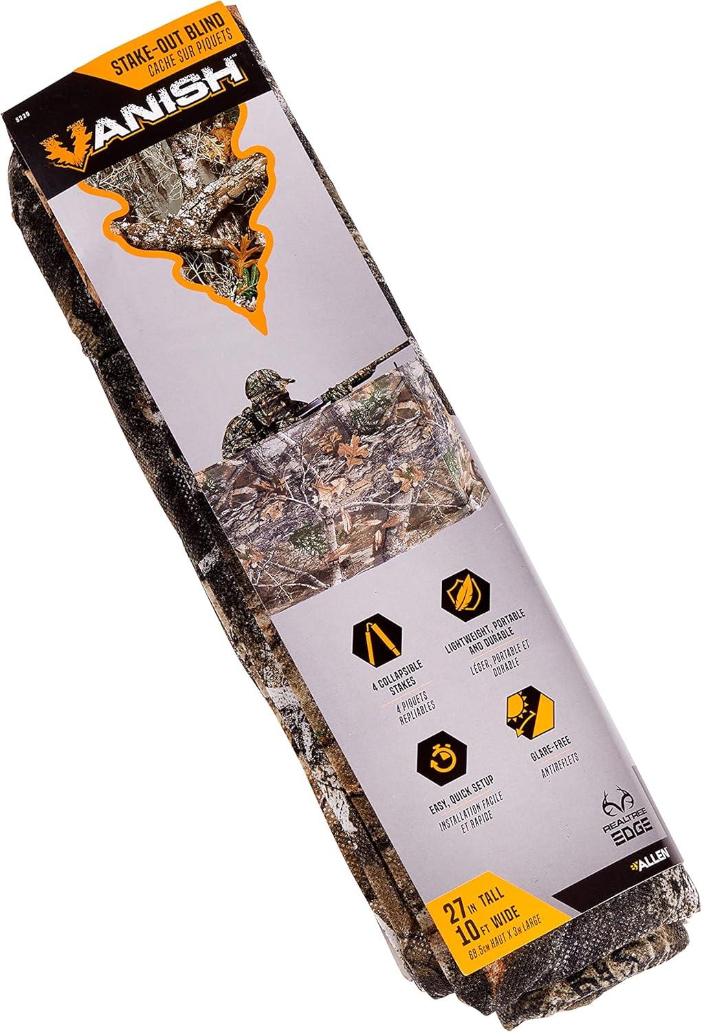 image:imageAllen Company Portable Ground Blind for Turkey and Deer Hunting Outdoor Shooting Gear Comes with Stakes for Easy Set Up Realtree Edge Camo 10 L x 27 H