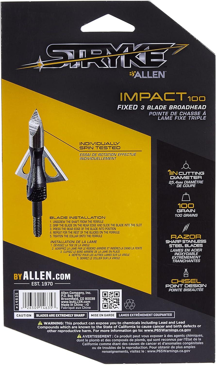 image:imageAllen Company Stryke Impact Fixed Blade Broadhead by Allen Company 100Grain 3PackSilver