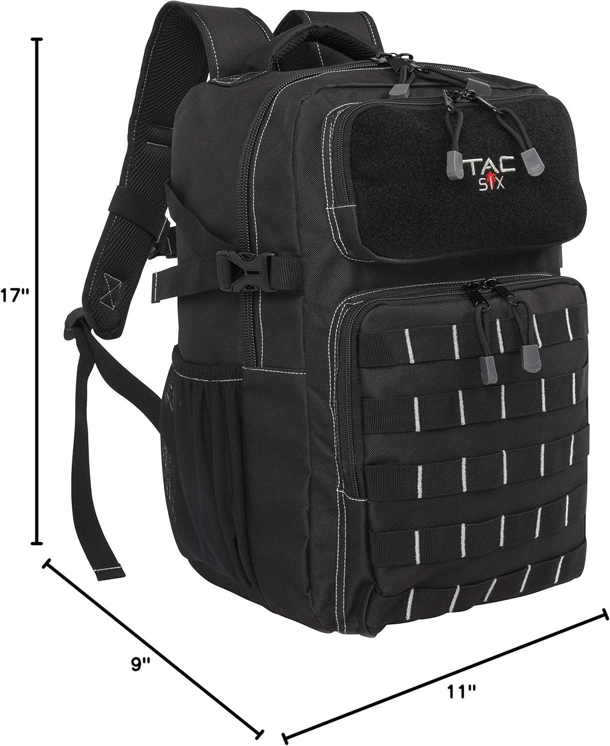image:imageAllen Company TacSix Berm Tactical Backpack Customizable MOLLE Connection System with Padded Laptop Sleeve 11 L x 9 W 17 H inches 1683 cuin 276 liters Black one Size