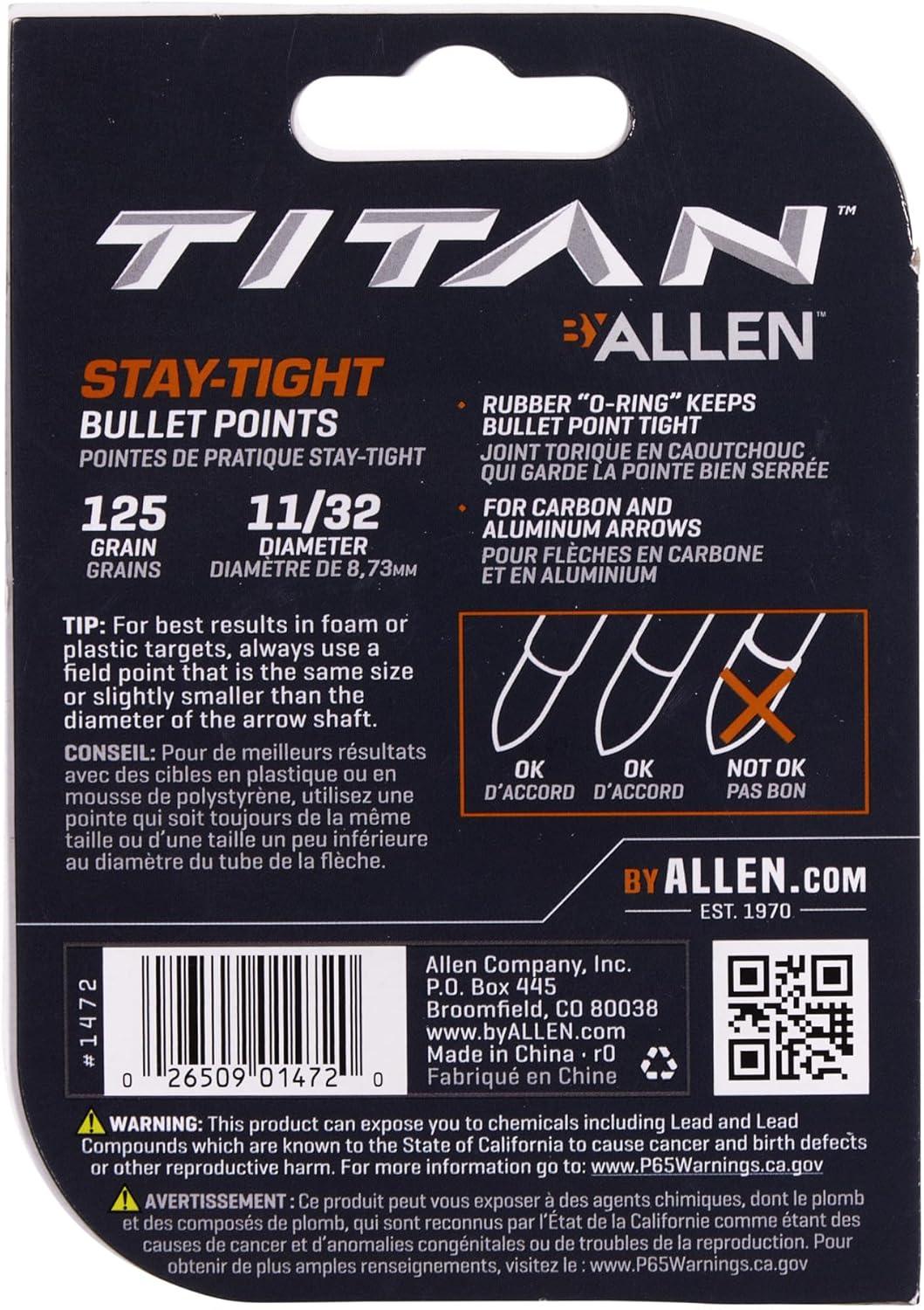 image:imageAllen Company Titan Archery StayTight Bullet Points for Target Practice 6Pack Black1132 125 gra