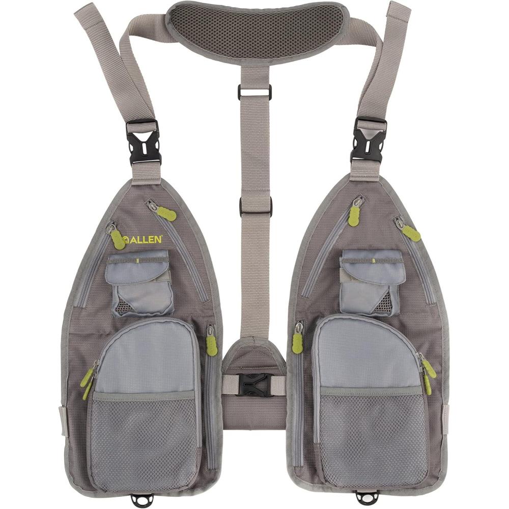 image:imageAllen Company UltraLight Gallatin Strap Pack Fishing Vest Fits up to 4 TackleFly Boxes 14 Accessory PocketsGrayLime