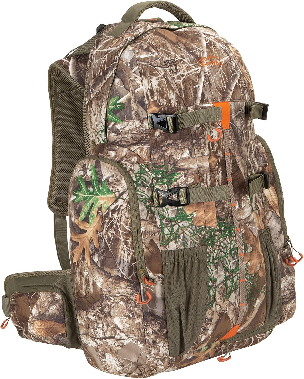 image:imageAllen Company Camo Daypack Hiking Hunting Camping Backpack Camouflage Large Pack with Waist Support Bow and Rifle Carry System Overnight Hiking Back Pack Terrain Crater Daypack 47L Green