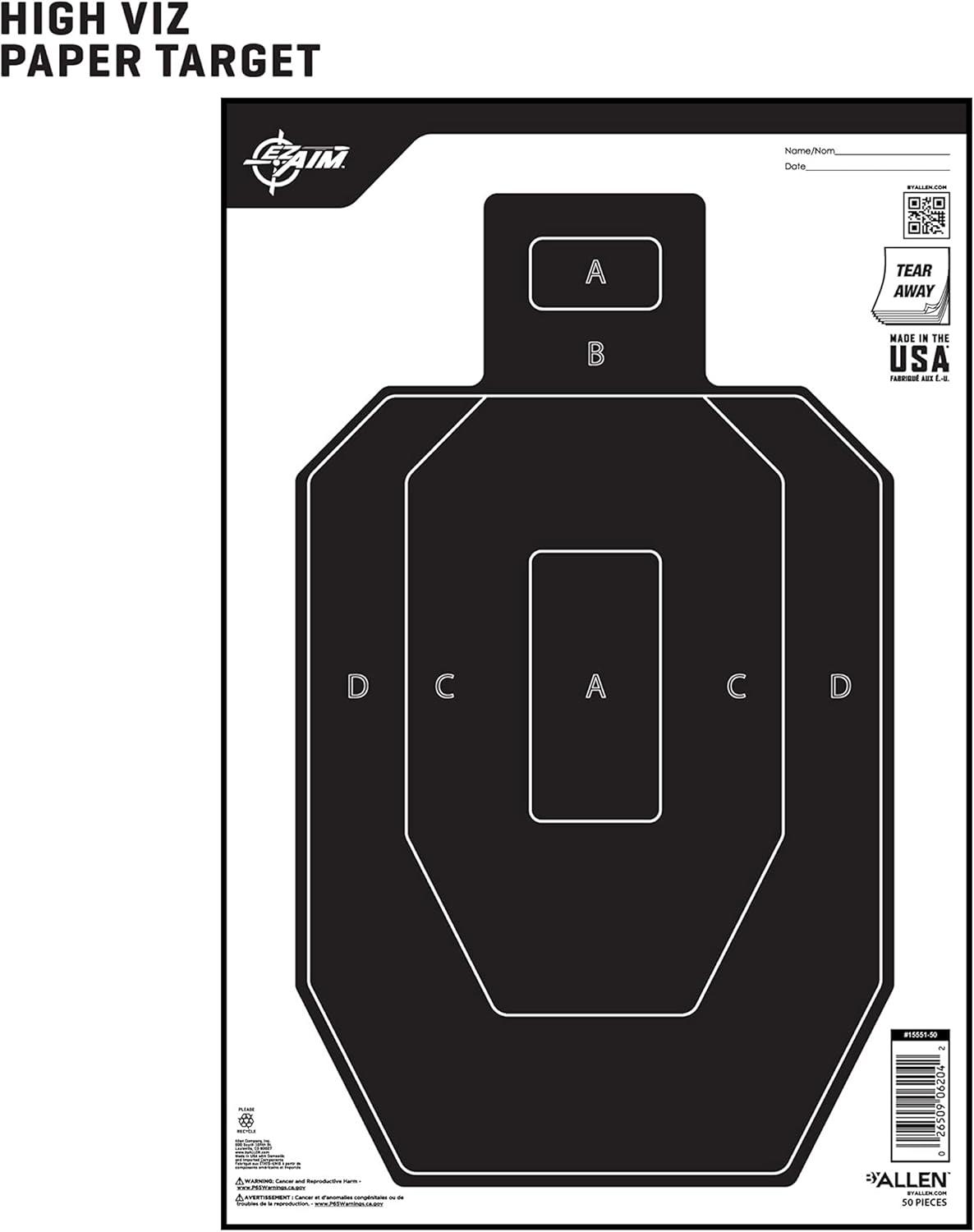 image:imageAllen Company EZ Aim Paper Shooting Targets IPSC Silhouette Peel Away Target Pad 12 W x 18 H 50Pack BlackWhite