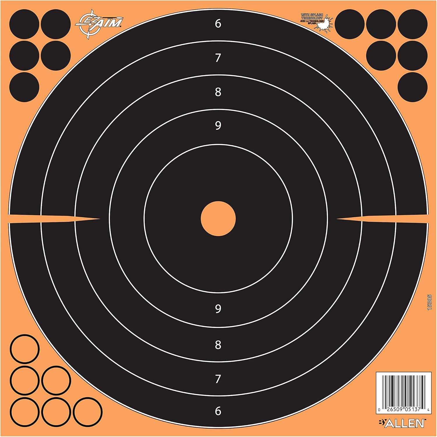 image:imageAllen Company EZ Aim Splash Reactive Adhesive Paper Shooting Targets Bullseye Peel Away Target Pad 12 Square BlackOrange100Pack
