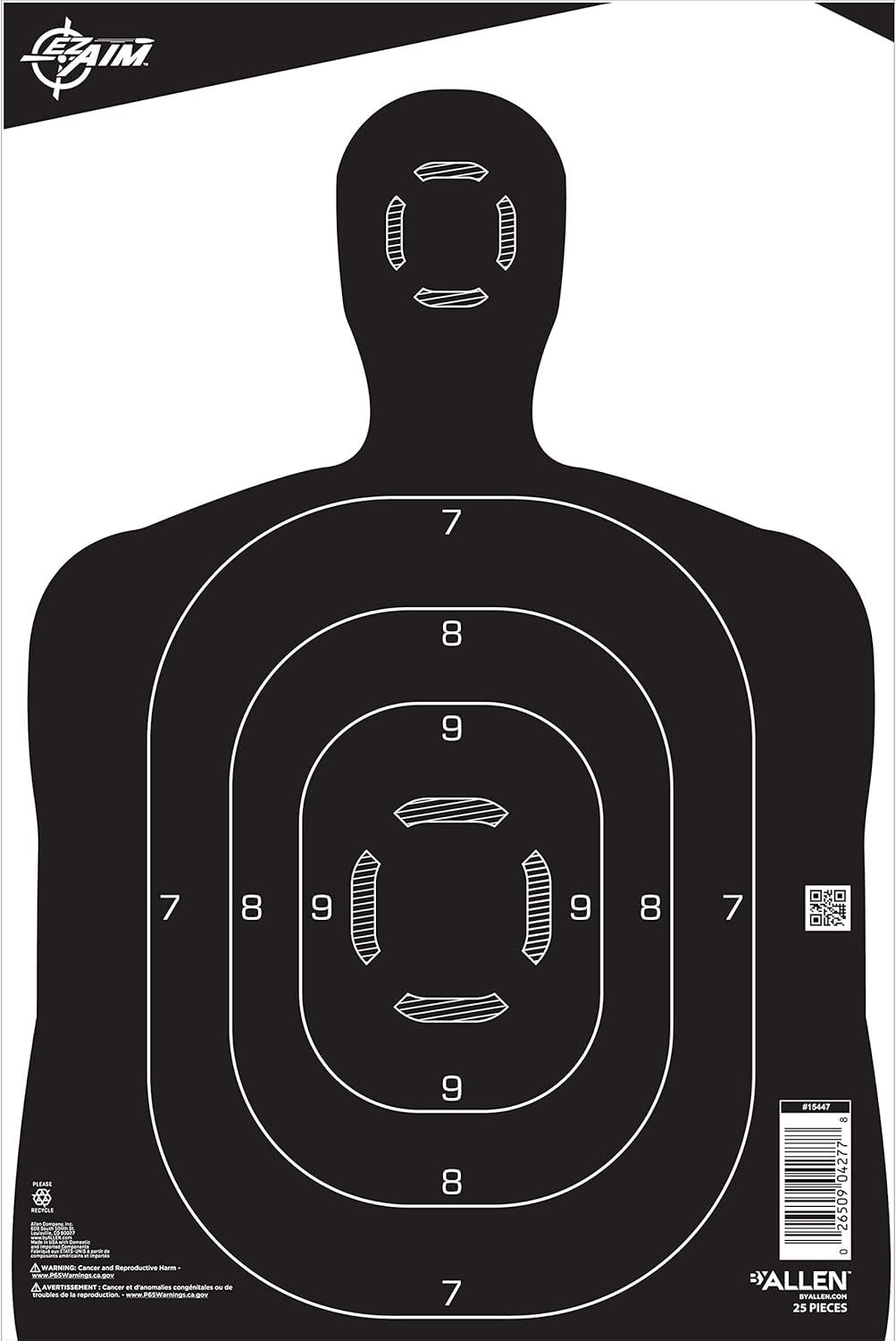 image:imageEZ Aim Paper Shooting Targets Silhouette Center Mass Aiming Point Self Defense Training 12x18 Pistol Rifle Practice 25Pack BlackWhite
