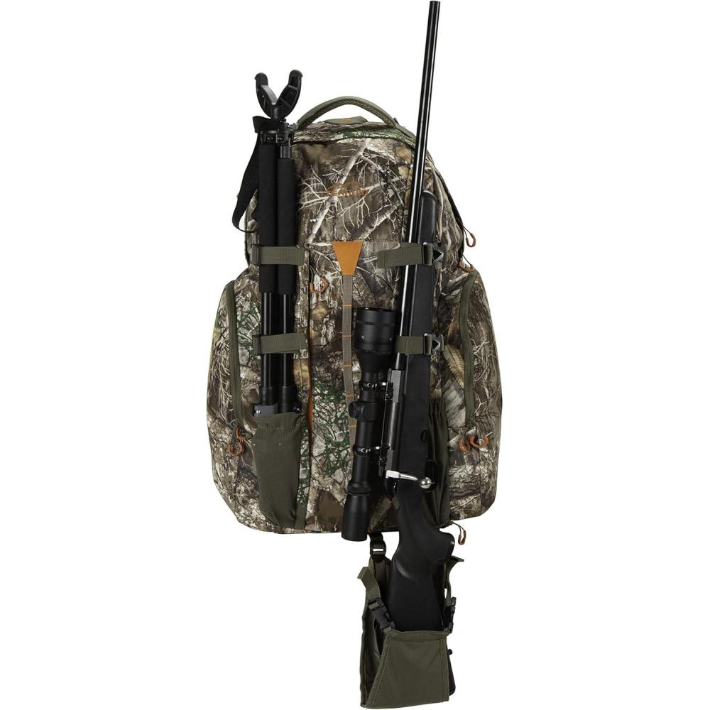 image:imageAllen Company Camo Daypack  Hiking Hunting Camping Backpack  Camouflage Large Pack with Waist Support  Bow and Rifle Carry System  Overnight Hiking Back Pack  Terrain Crater Daypack 47L Green