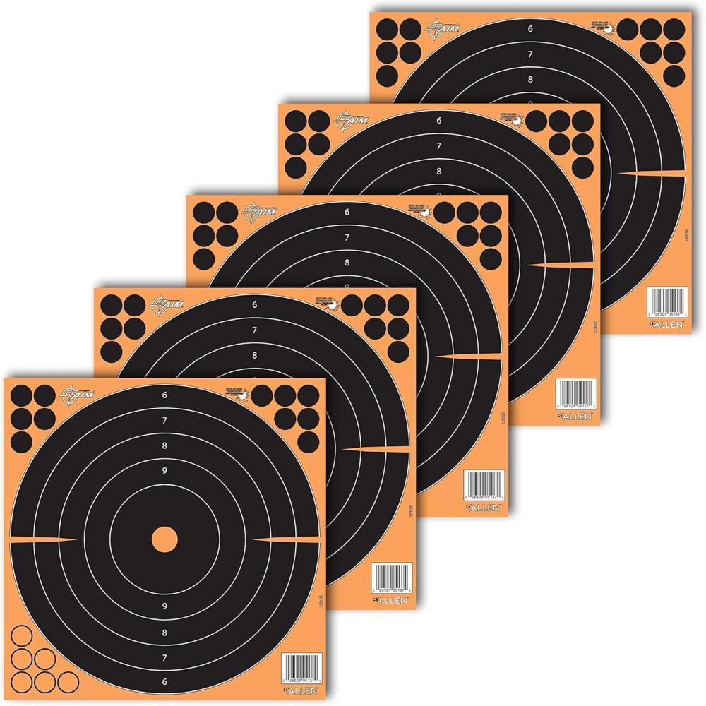 image:imageAllen Company EZ Aim Splash Reactive Adhesive Paper Shooting Targets Bullseye Peel Away Target Pad 12 Square BlackOrange10Pack