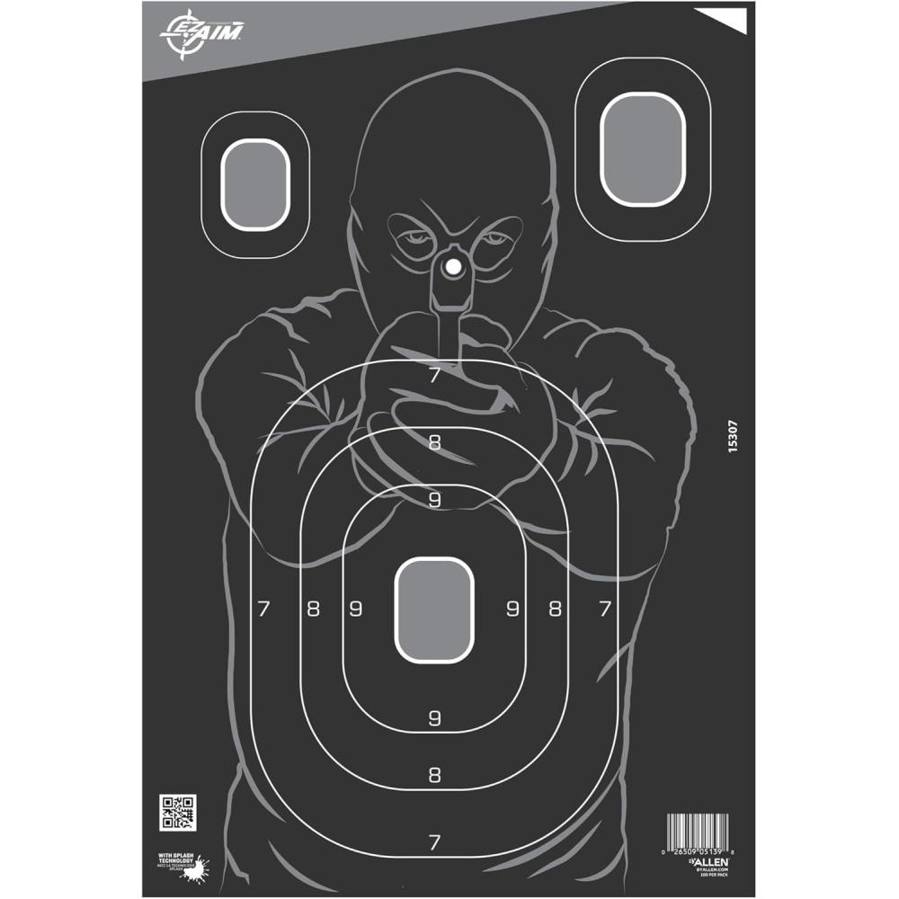 image:imageAllen Company EZ Aim Splash Reactive Paper Shooting Targets Silhouette 125 W x 1825 H 100Pack BlackGray
