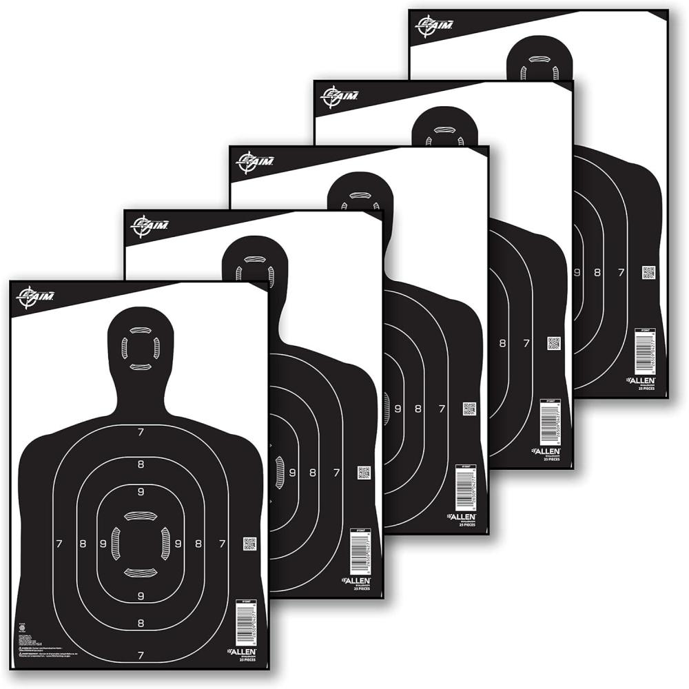 image:imageEZ Aim Paper Shooting Targets Silhouette Center Mass Aiming Point Self Defense Training 12x18 Pistol Rifle Practice 25Pack BlackWhite