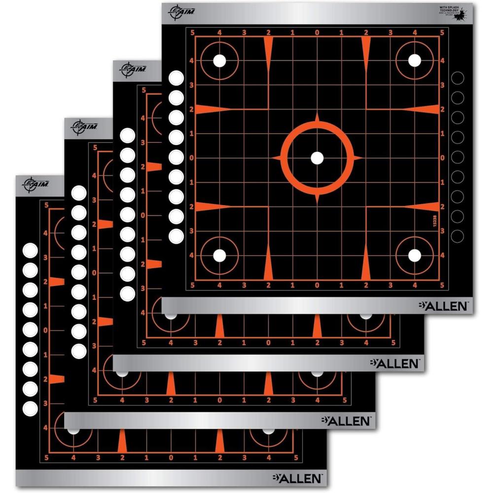 image:imageEZ Aim Reflective Adhesive Splash Shooting Target by Allen Paper Targets Bullseye Handgun Trainer Sight Grid Human Silhouette Aiming DotsSight Grid Target 12 inch x 12 inch 4 Pack