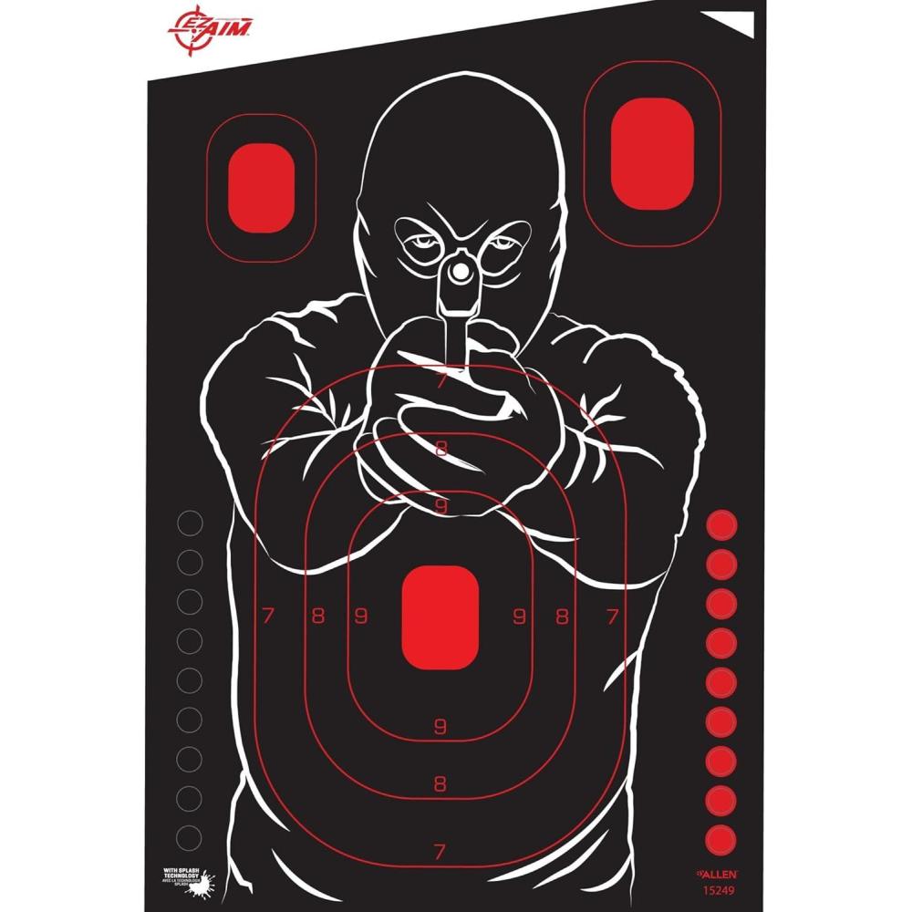 image:imageEZ Aim Splash Reactive Paper Shooting Targets Bad Guy Silhouette Instant Yellow Impact Feedback 12x18 Pistol Rifle Training 5Pack BlackRed