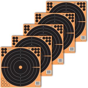 Allen Company EZ Aim Splash® Reactive Adhesive Paper Shooting Targets, Bullseye, Peel Away Target Pad, 12″ Square, Black/Orange(10-Pack)