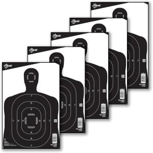 EZ Aim Paper Shooting Targets Silhouette, Center Mass Aiming Point, Self Defense Training, 12″x18″ Pistol Rifle Practice, 25-Pack Black/White