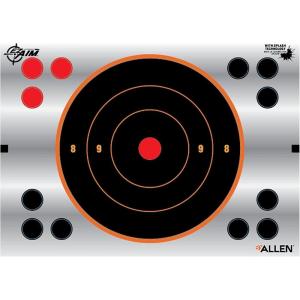 EZ Aim Reflective Adhesive Splash Shooting Target by Allen, Paper Targets – Bullseye, Handgun Trainer, Sight Grid, Human Silhouette, Aiming Dots(Bullseye Target  5.8 inch x 9 inch  8 Pack)
