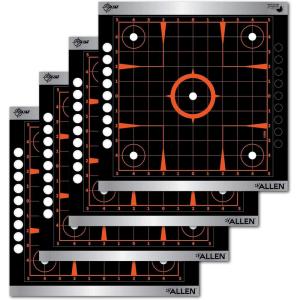 EZ Aim Reflective Adhesive Splash Shooting Target by Allen, Paper Targets – Bullseye, Handgun Trainer, Sight Grid, Human Silhouette, Aiming Dots(Sight Grid Target  12 inch x 12 inch  4 Pack)