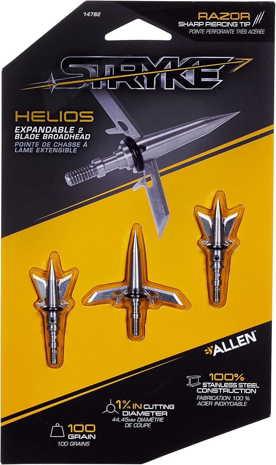 image:imageAllen Company Stryke Helios 2 Blade Steel Expandable Broadhead by Allen Company Swift Terminal Performance 100 Grain 175 1 34 Inch Cutting Diameter 3 Pack Metal